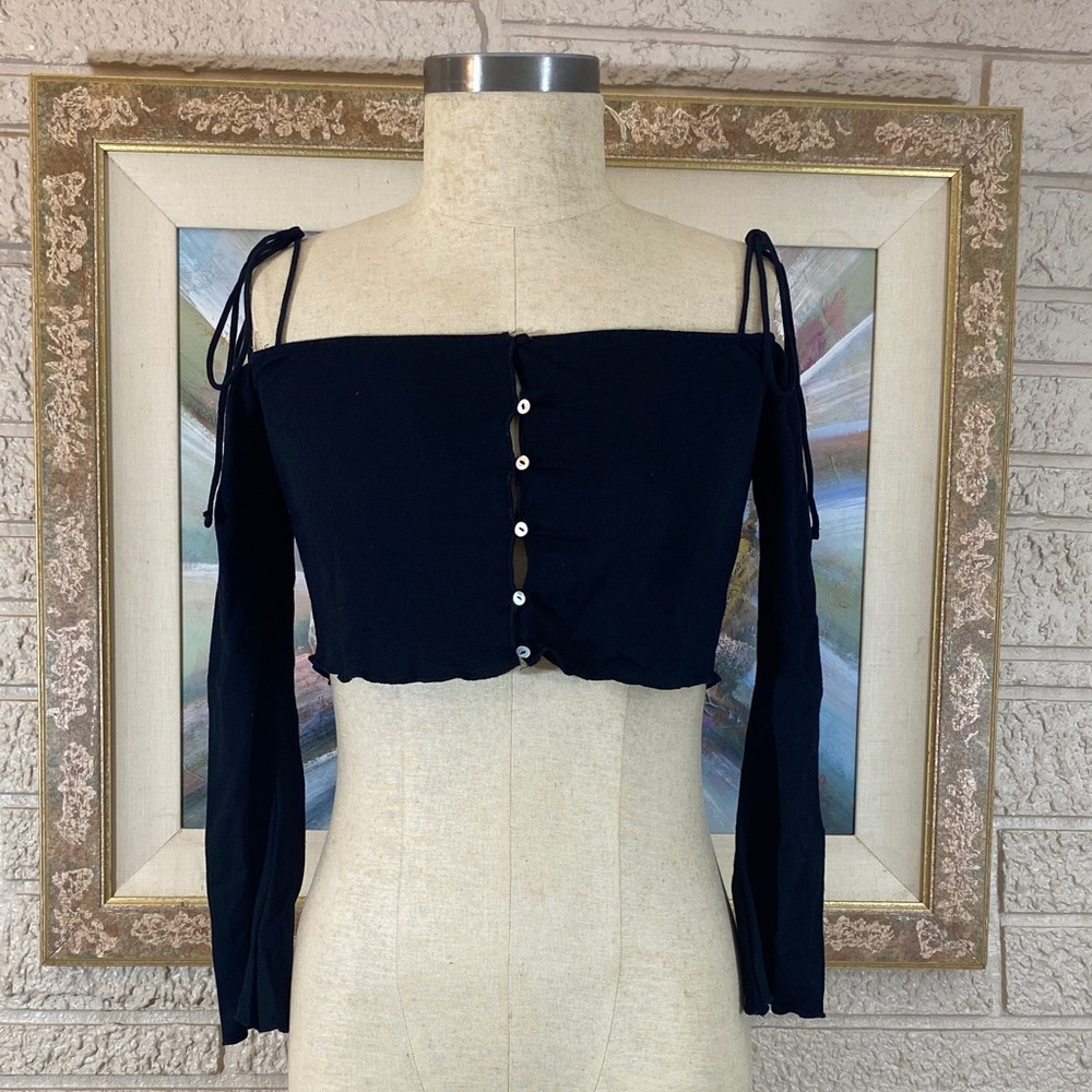 Zara Off-Shoulder Peasant Style Tie-Strap Crop Top